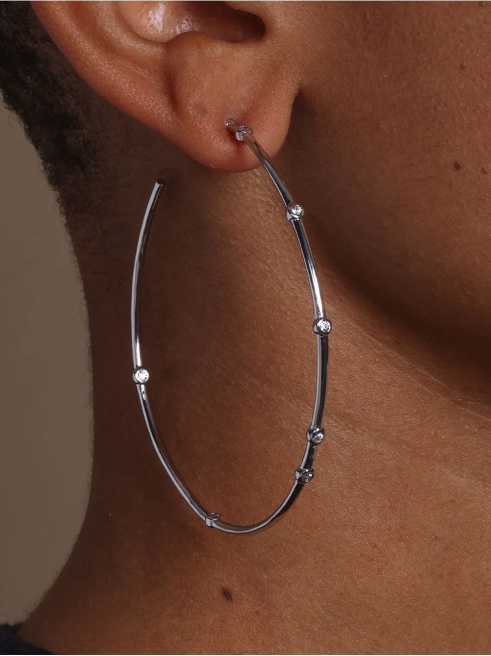 Melinda Maria Silver Hoop Earrings with White Diamonettes